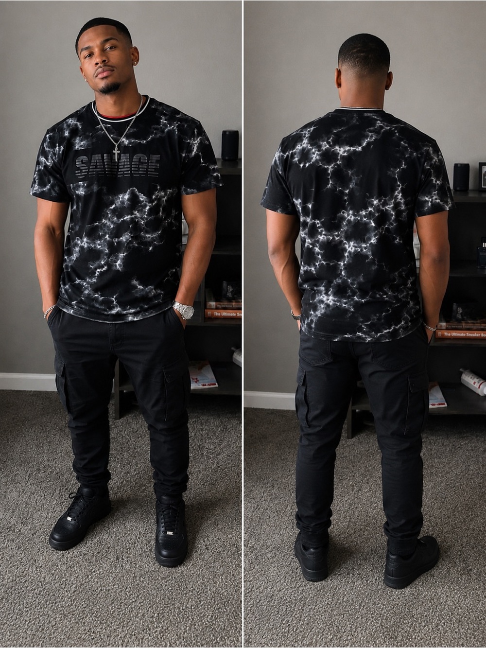 SAINTICE Black Tie-Dye Short Sleeve Men's Tee